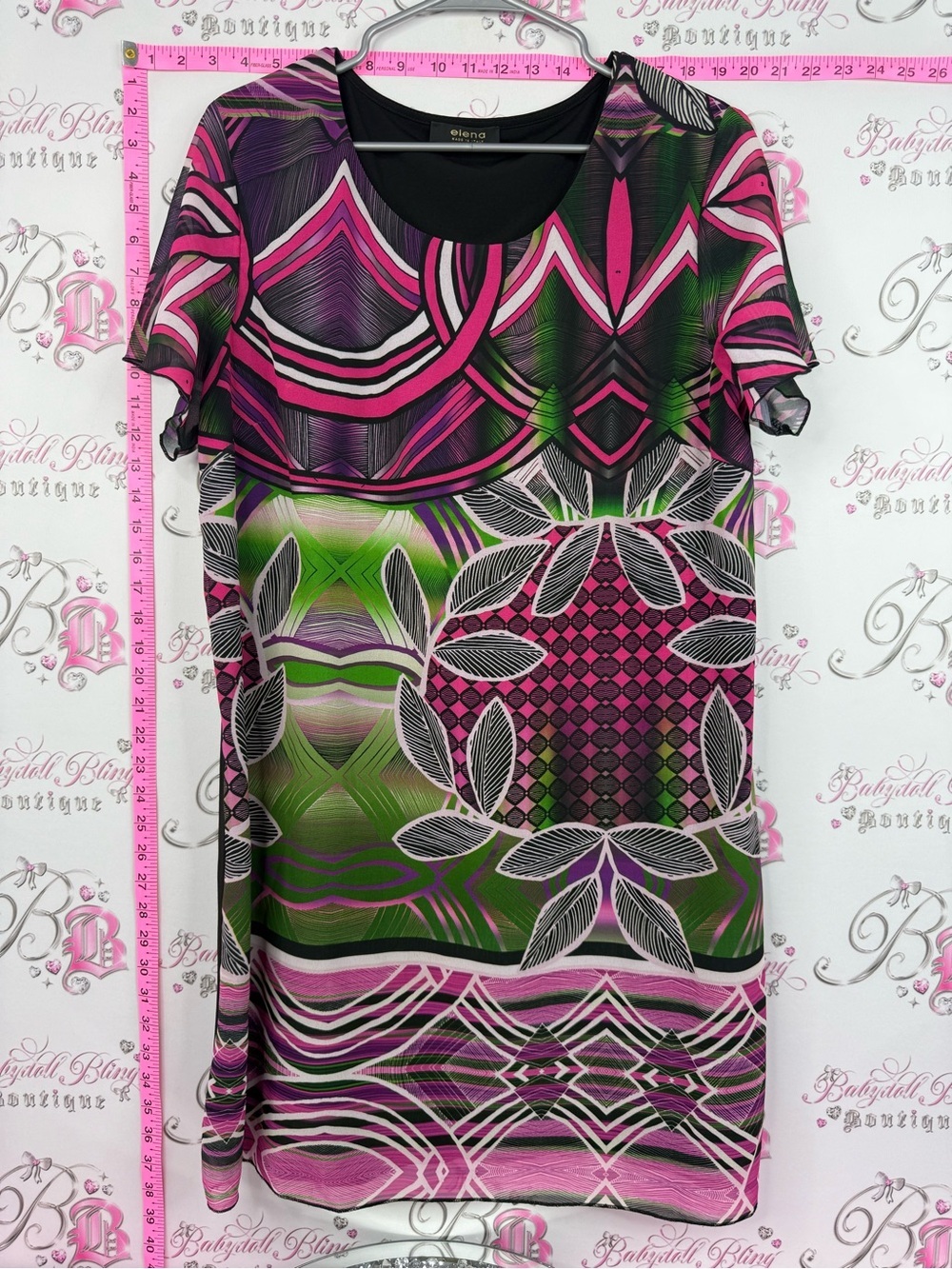 Elena made in Italy dress swirls Pink & Green Geometric Shift Dress